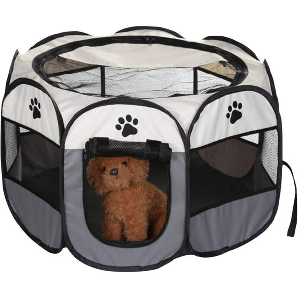 Foldable Playpen For Dogs And Cats Portable Soft Fabric Kennel Indoor Outdoor 74X74x43cm Gray Fences & Pens