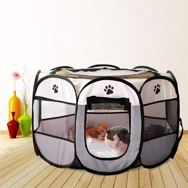 Foldable Playpen For Dogs And Cats Portable Soft Fabric Kennel Indoor Outdoor 74X74x43cm Gray Fences & Pens