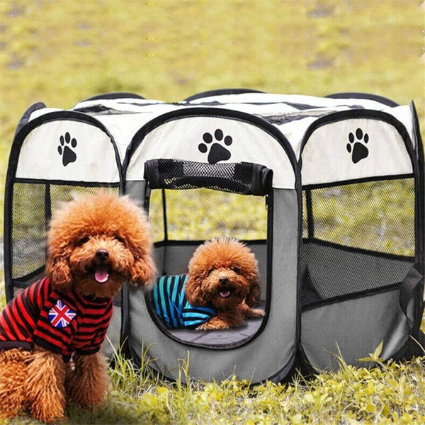 Foldable Playpen For Dogs And Cats Portable Soft Fabric Kennel Indoor Outdoor 74X74x43cm Gray Fences & Pens