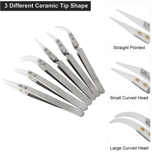 Precision Ceramic Soldering Tweezers Set 6 Pieces Other Hand Tools