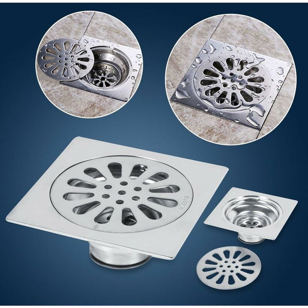 Thick Stainless Steel Floor Drain Anti Odor Square Shower For Bathroom 100 X 100Mm Style 3 Drain Grates