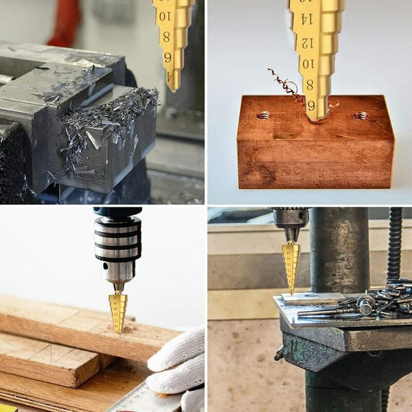 Step Drills Double Groove Countersink High Speed Steel Cone For Wood Plastic Brass Aluminum 3 Pcs Drill Bits