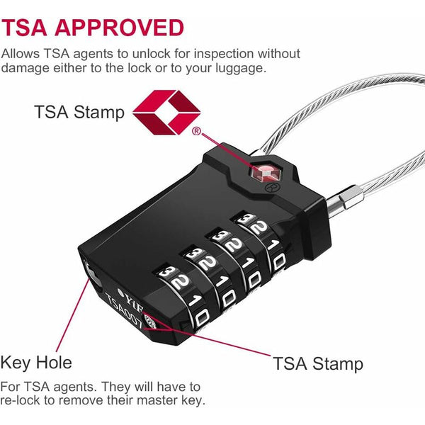 Tsa Lock 4 Digit Combination Luggage Suitcase Alarm Anti Theft Code With Opening Black 1 Piece Combination Padlocks