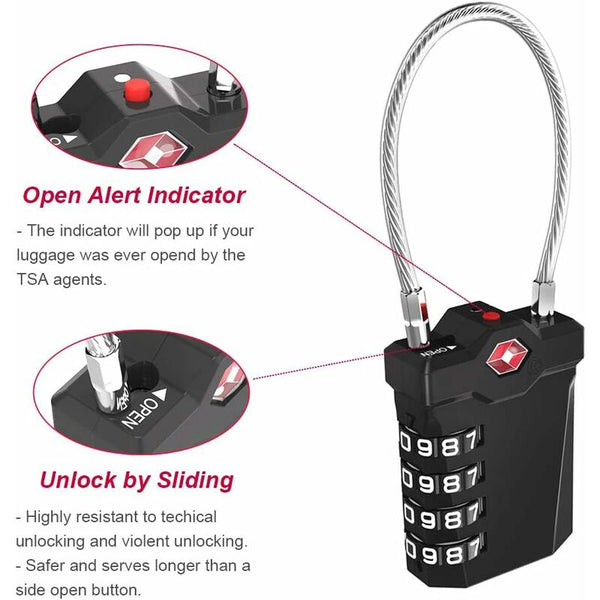 Tsa Lock 4 Digit Combination Luggage Suitcase Alarm Anti Theft Code With Opening Black 1 Piece Combination Padlocks