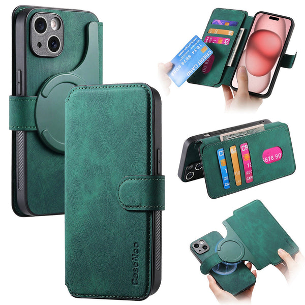 New Magnetic Two In One Separation Structure Mobile Phone Case Card Holder Rfid Anti Theft Brush Suitable For Iphone Gr Green 15 Cases Covers & Skins