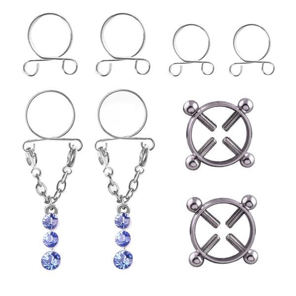 Fashion Water Drop Screw Non Pierced Nipple Ring Set Body Jewelry (Blue) Body Piercing Jewellery