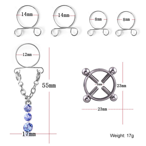 Fashion Water Drop Screw Non Pierced Nipple Ring Set Body Jewelry (Blue) Body Piercing Jewellery