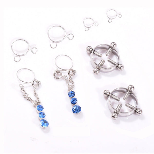 Fashion Water Drop Screw Non Pierced Nipple Ring Set Body Jewelry (Blue) Body Piercing Jewellery
