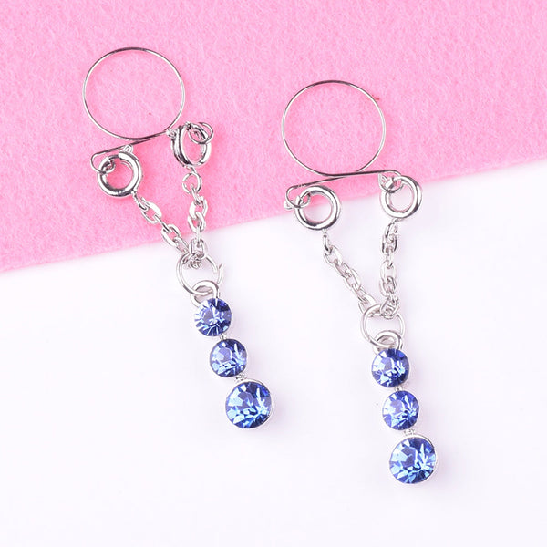 Fashion Water Drop Screw Non Pierced Nipple Ring Set Body Jewelry (Blue) Body Piercing Jewellery