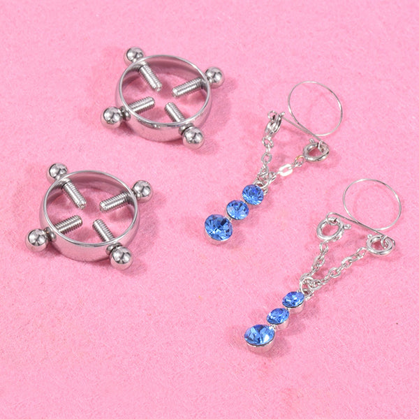Fashion Water Drop Screw Non Pierced Nipple Ring Set Body Jewelry (Blue) Body Piercing Jewellery