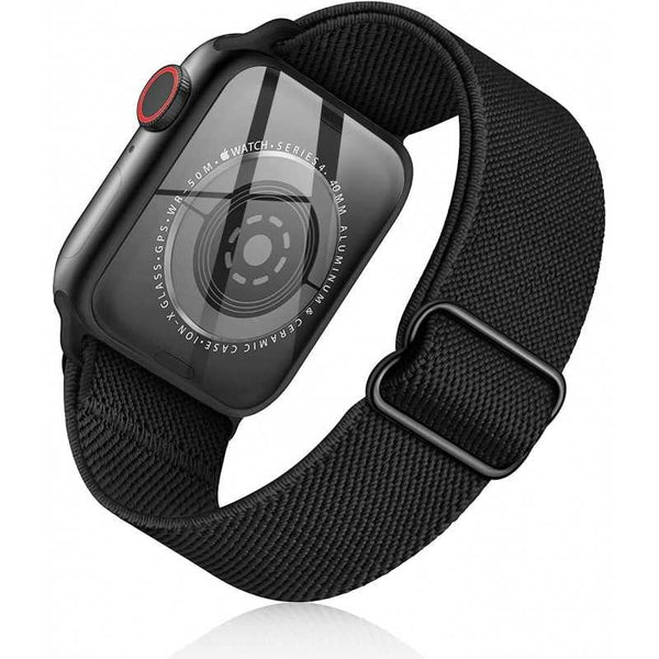 Compatible With Apple Watch 42/44/45/49 Mm Adjustable Elastic Nylon Strap Black Watch Bands