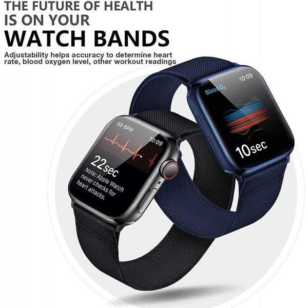 Compatible With Apple Watch 42/44/45/49 Mm Adjustable Elastic Nylon Strap Black Watch Bands