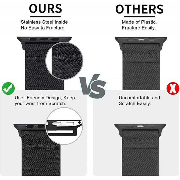 Compatible With Apple Watch 42/44/45/49 Mm Adjustable Elastic Nylon Strap Black Watch Bands