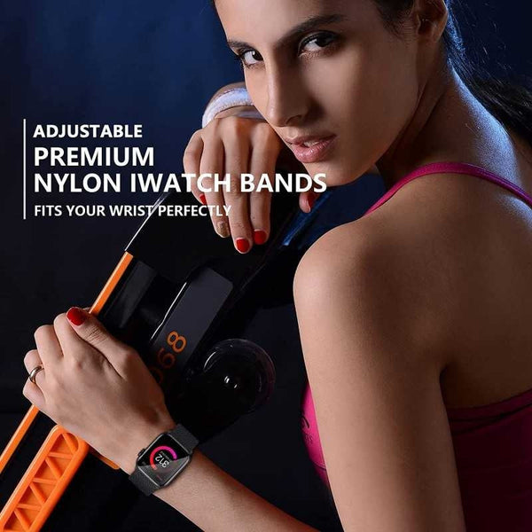 Compatible With Apple Watch 42/44/45/49 Mm Adjustable Elastic Nylon Strap Black Watch Bands