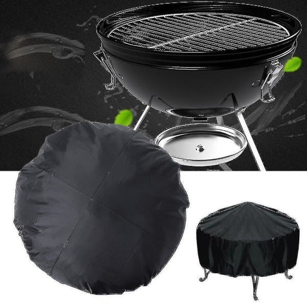 Outdoor Round Fire Pit Cover 112Cm Waterproof Black Compatible With Patio Fire Pits
