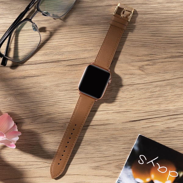 Compatible With Apple Watch Leather Strap Replacement Band Series 9 8 7 6 5 4 3 2 1 Ultra 38Mm 40Mm 41Mm Brown Watch Bands