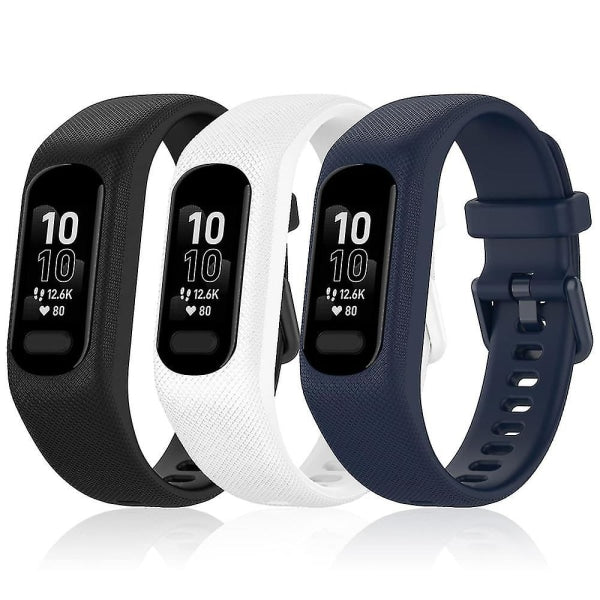 Compatible With Garmin Vivosmart 5 Wristbands 3Pcs Soft Silicone Replacement Sports Bands In Black White Blue Watch Bands