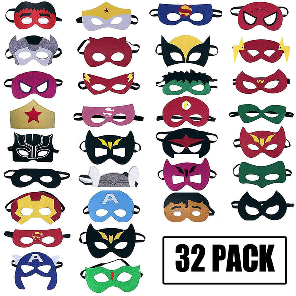 32 Pack Superhero For Kids Party Favors Felt Elastic Headband Masks