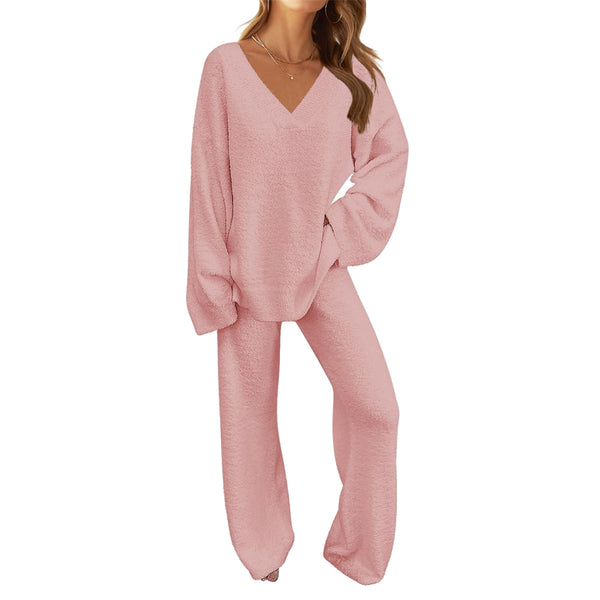 Women's 2 Piece Fleece Pajama Set Long Sleeve Loungewear Pink Size 2Xl Sleepwear