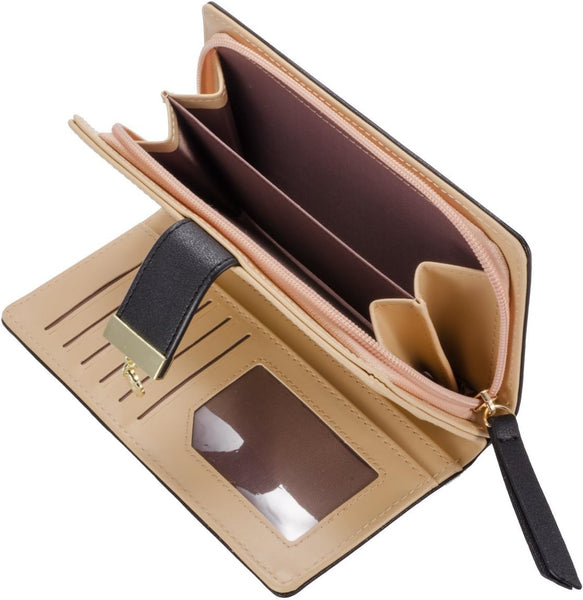 Women's Large Capacity Long Wallet Hollow Leaf Design Black Wallets