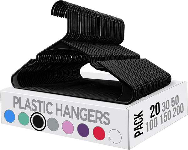 Plastic 20 Pack Space Saving Durable With Shoulder Groove Black Clothes Hangers