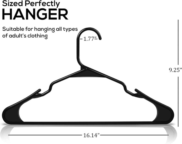 Plastic 20 Pack Space Saving Durable With Shoulder Groove Black Clothes Hangers