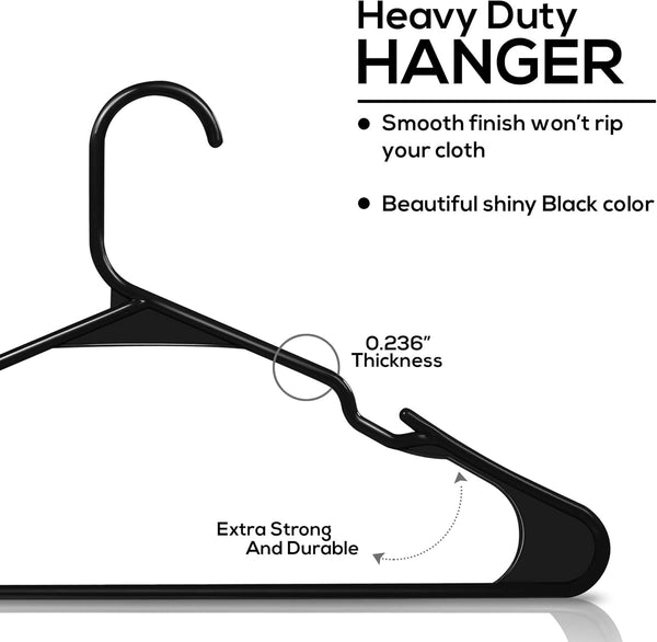Plastic 20 Pack Space Saving Durable With Shoulder Groove Black Clothes Hangers