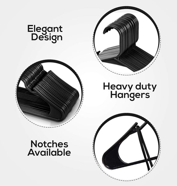 Plastic 20 Pack Space Saving Durable With Shoulder Groove Black Clothes Hangers