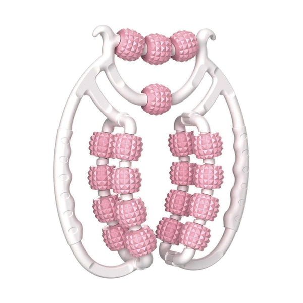 Massage Roller Relax 20 Wheels Tubular Device Arm Leg Circular Clamps For Golfers Elbow Neck Ankle Pink Massagers
