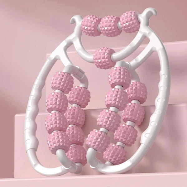 Massage Roller Relax 20 Wheels Tubular Device Arm Leg Circular Clamps For Golfers Elbow Neck Ankle Pink Massagers