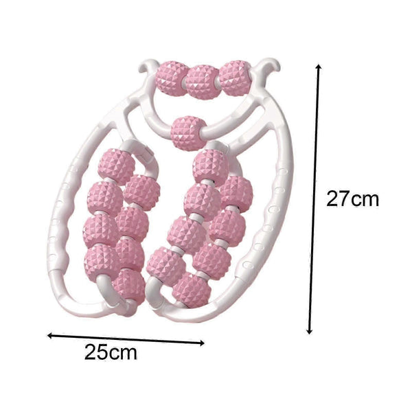 Massage Roller Relax 20 Wheels Tubular Device Arm Leg Circular Clamps For Golfers Elbow Neck Ankle Pink Massagers