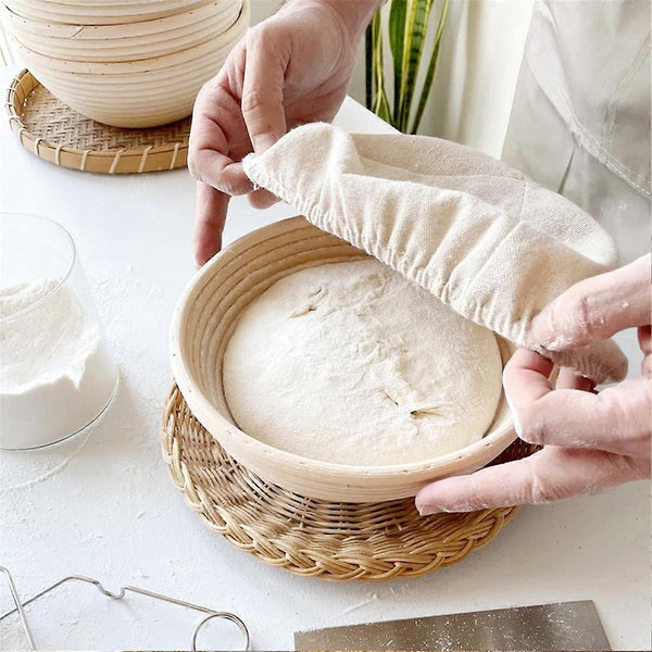 Handmade Rattan Bread Proofing Basket 23Cm Diameter White Bread Bins