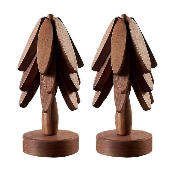 Tree Shape Set Of 2 Black Walnut Insulation Mats Coasters