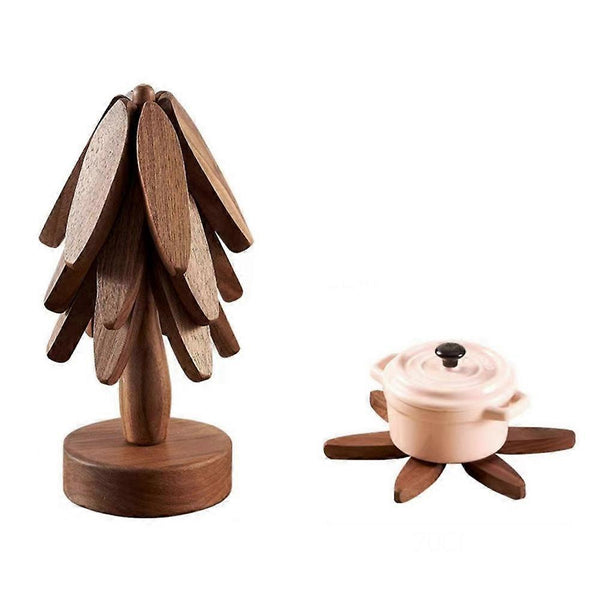 Tree Shape Set Of 2 Black Walnut Insulation Mats Coasters