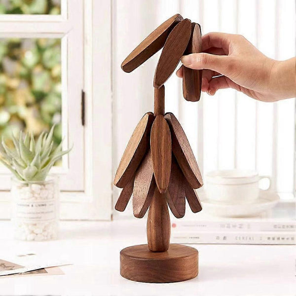 Tree Shape Set Of 2 Black Walnut Insulation Mats Coasters