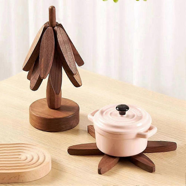 Tree Shape Set Of 2 Black Walnut Insulation Mats Coasters