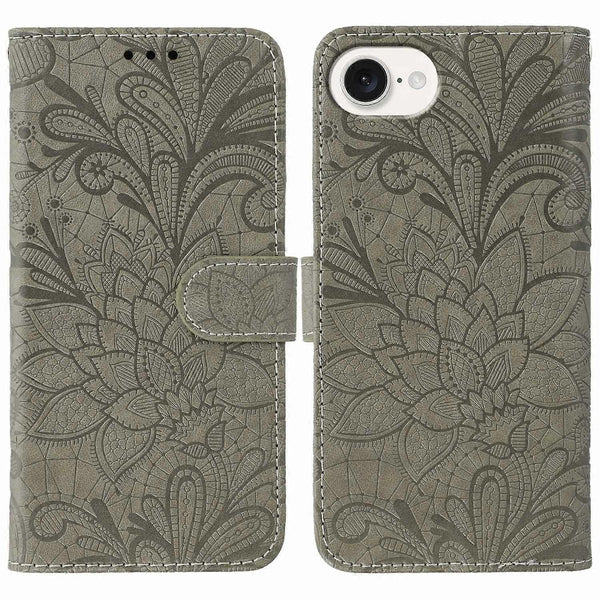 Compatible With Apple Iphone 16E Lace Flowers Pu Leather Flip Wallet Case Cases Covers & Skins