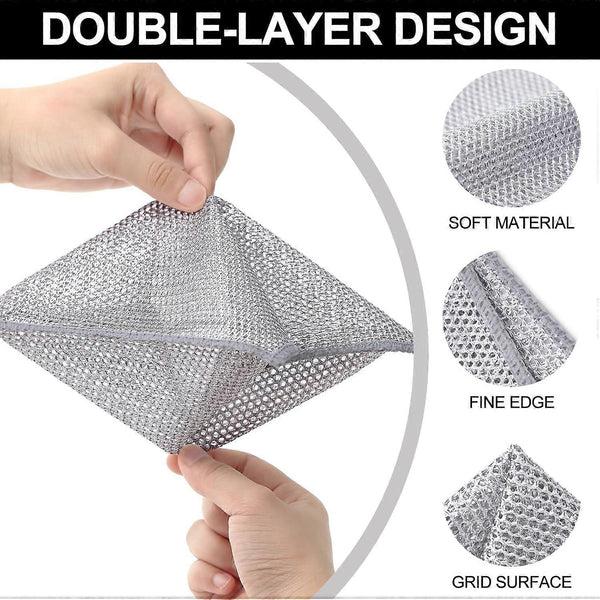 6 Pack Multifunctional Double Layer Steel Wire Dish Cloths Tea Towels & Dishcloths