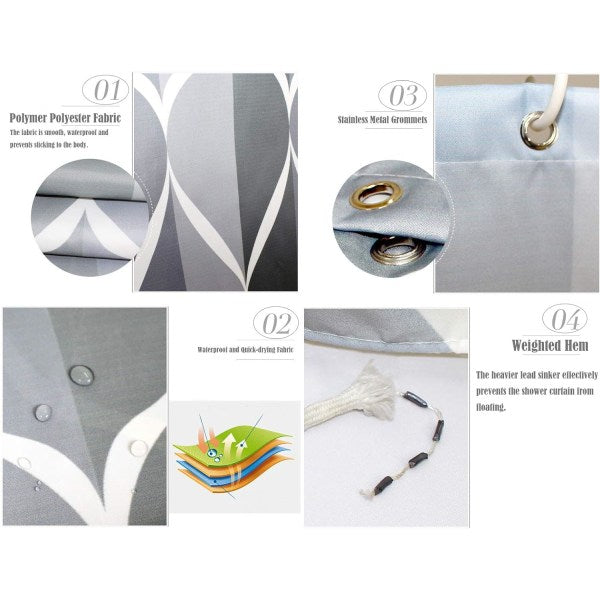 Grey Waterproof Washable Mildew Proof Polyester Shower Curtain 120X180 Cm Shower Curtains
