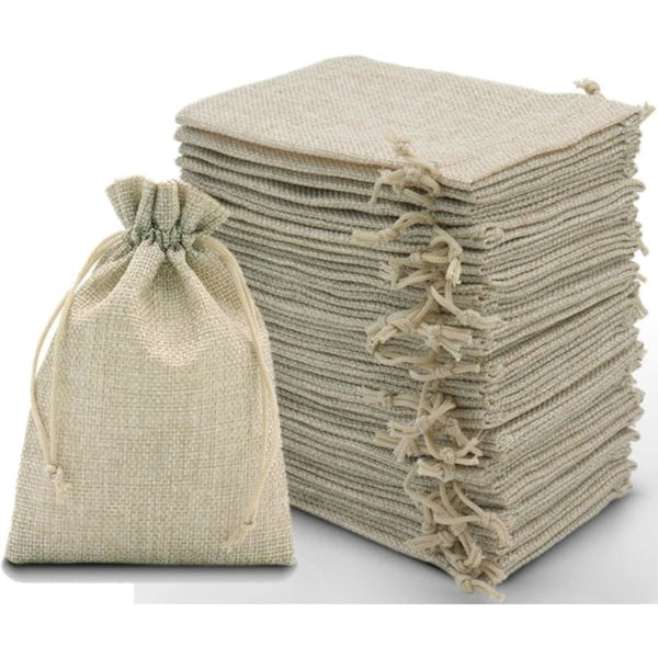 30 Pack Linen Drawstring 10X15cm Yellow Gift Bags