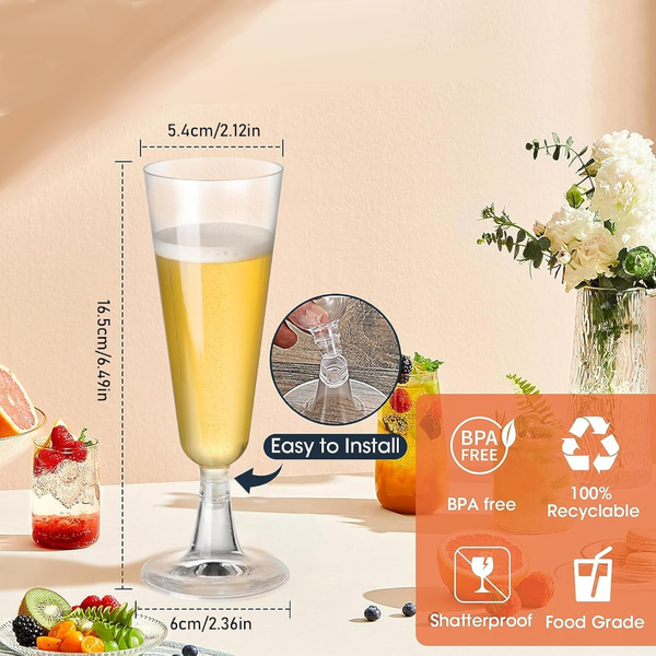 Plastic Wine Glasses 150Ml Pack Of 60 Transparent Wine & Champagne Glasses