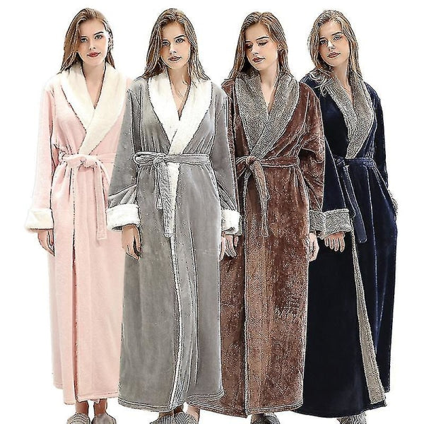Women's Fleece Bathrobe Dressing Gown Long Warm Soft Robe Coffee Color Xl Size Sleepwear & Robes