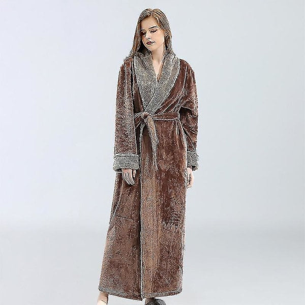 Women's Fleece Bathrobe Dressing Gown Long Warm Soft Robe Coffee Color Xl Size Sleepwear & Robes