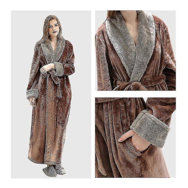 Women's Fleece Bathrobe Dressing Gown Long Warm Soft Robe Coffee Color Xl Size Sleepwear & Robes