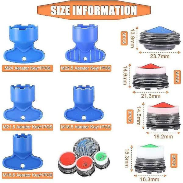 12Pcs Sink Faucet Aerator Replacement With 5Pcs Removable Key Tool Compatible Oral B And Braun M16.5 M18.5 M21.5 24Mm Kitchen Sinks