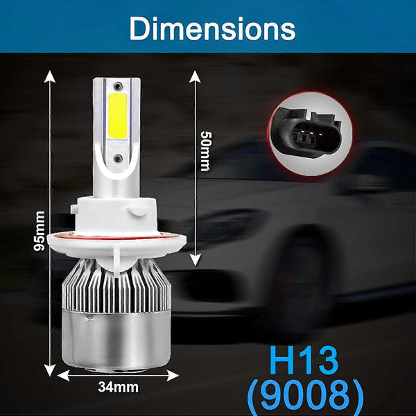 H13 9008 Led Head C6 72W 8500Lm 6500K High Low Beam Pack Light Bulbs