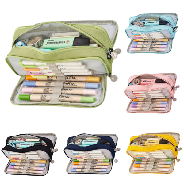 Large Capacity Pencil Case 3 Compartments Bag School Pink Pencil Cases