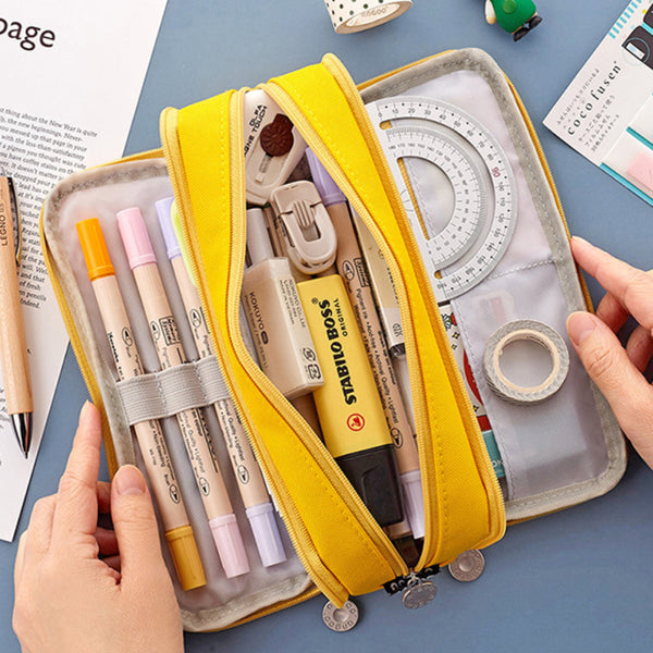Large Capacity Pencil Case 3 Compartments Bag School Pink Pencil Cases