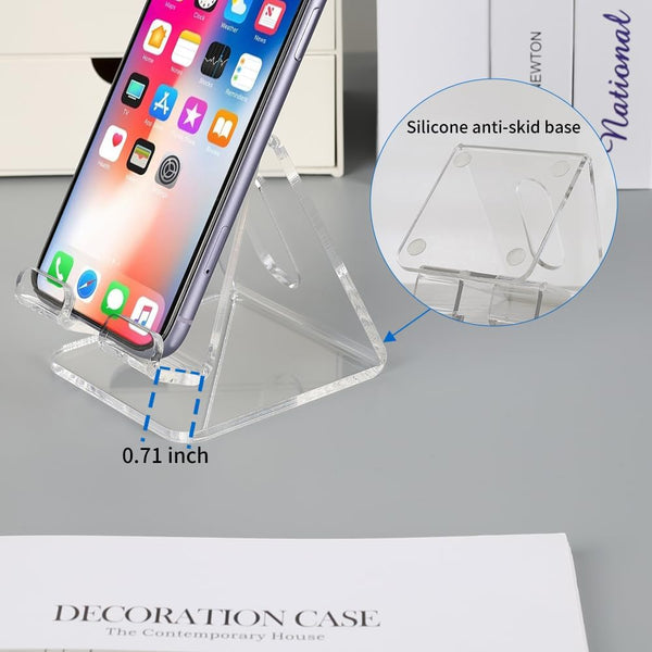 Fancial Acrylic Cell Phone Stand Portable Holder Clear For Desk Compatible With Iphone 15 14 13 12 Pro Max Mini 11 Xr Plus Se Android Smartphone Pad T