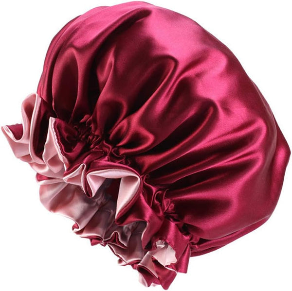 Solid Color Silky Satin Bonnet Cap Bonnets For Curly Hair Women Wrap Sleeping Double Layers Wine Red Hair Accessories